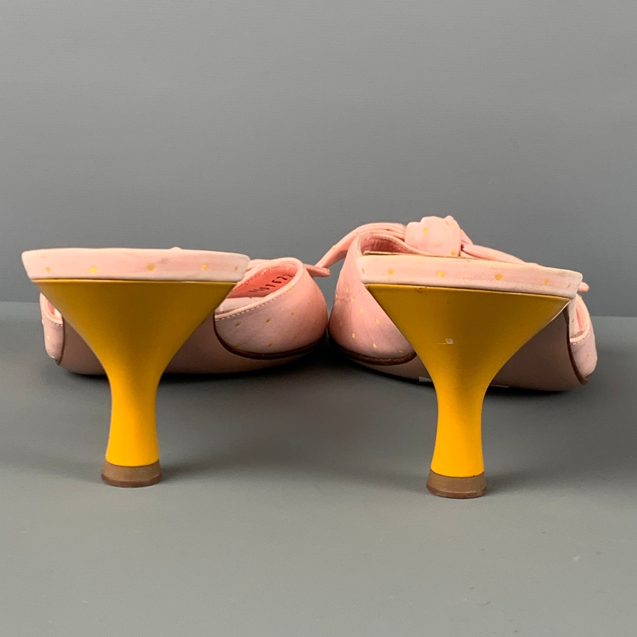 SALVATORE FERRAGAMO Size 9 Pink Leather Yellow Kitten Heel Sandals