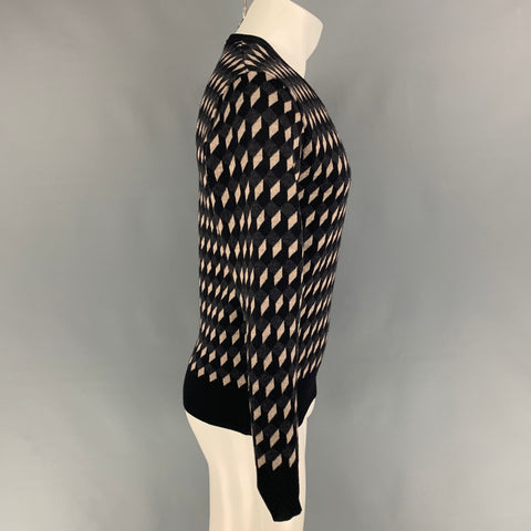 PS by PAUL SMITH Size S Black Grey Taupe Rhombus Merino Wool V-Neck Sweater