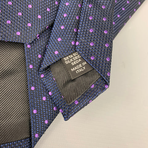 ERMENEGILDO ZEGNA Navy & Purple Dots Silk Tie