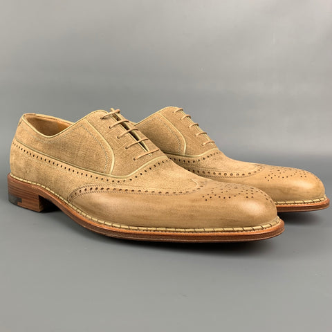 A.TESTONI Size 10.5 Tan Leather Wingtip Lace Up Shoes