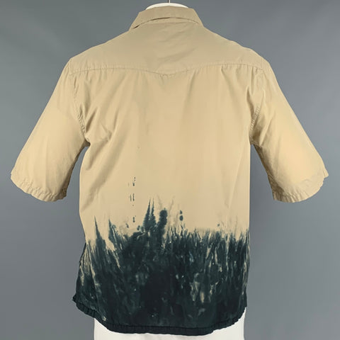 OFFICINE GENERALE Size XXL Beige Grey Paint Splatter Cotton Short Sleeve Shirt