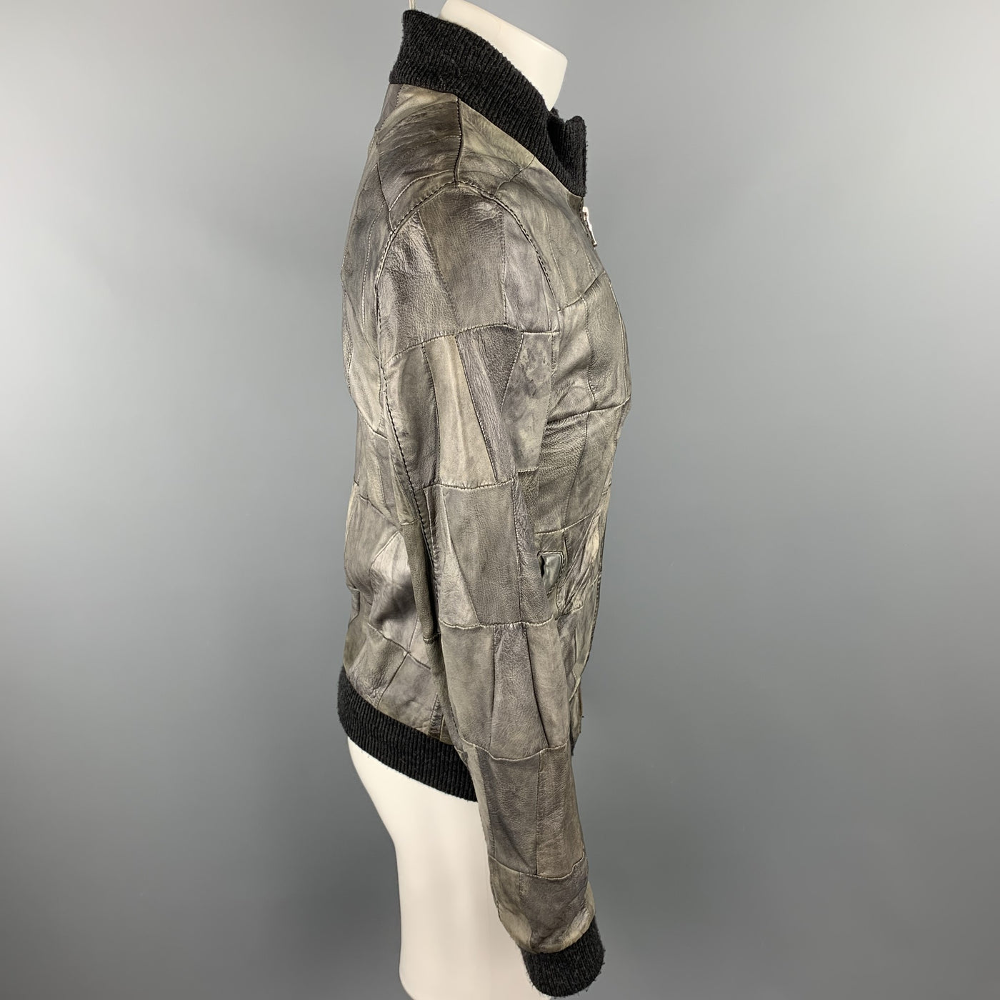 D&G by DOLCE & GABBANA Size 38 Grey Bomber Leather Jacket
