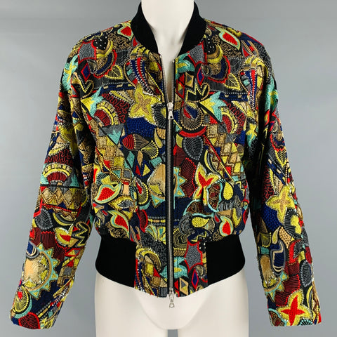 DRIES VAN NOTEN Taille 8 Veste bomber en soie de coton multicolore noire