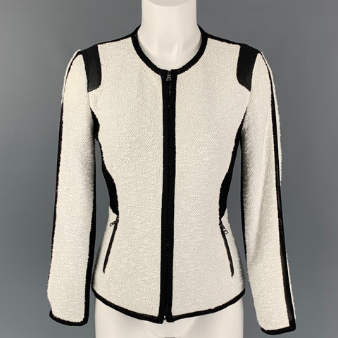 REBECCA TAYLOR Size 2 Black & White Cotton Blend Faux Leather Jacket