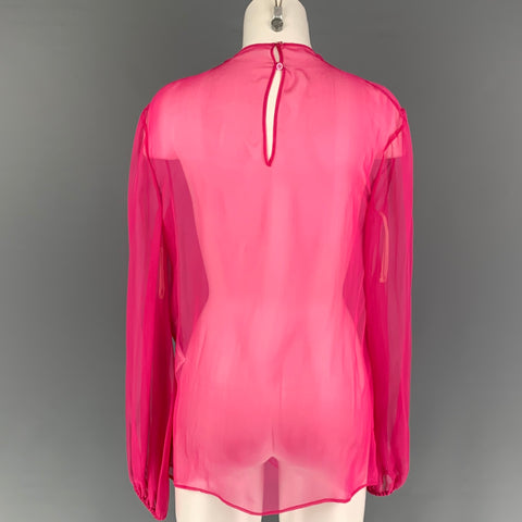 VALENTINO Blusa de seda rosa con lazo transparente talla S