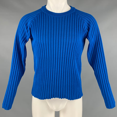 AMI Size S Blue Ribbed Polyester Crew-Neck Sweater
