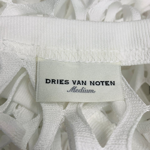 DRIES VAN NOTEN Size M White Mesh Polyester Crew Neck Pullover