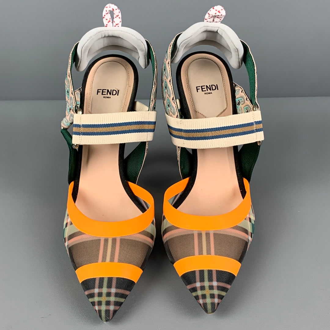 FENDI Size 8 Multi-Color Colibri Tartan Pointed Toe Pumps