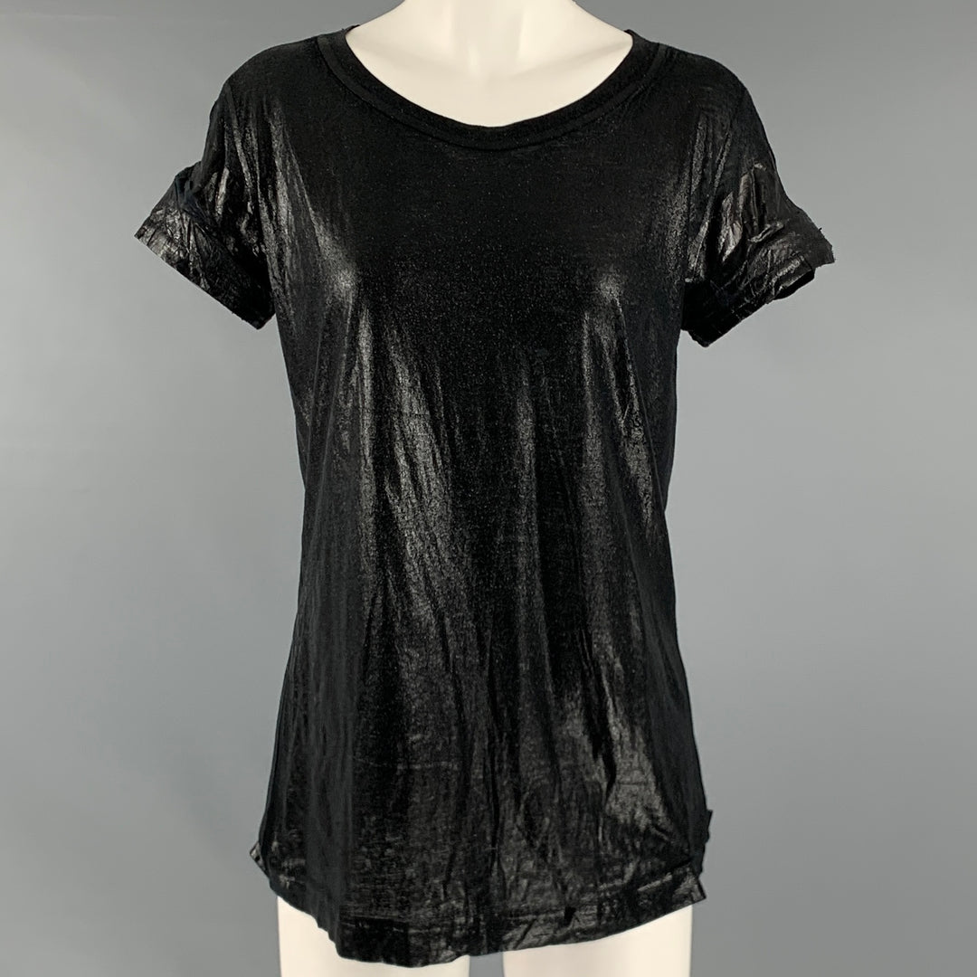 L.G.B Size S Black Cotton Polyester Shiny Short Sleeve Casual Top
