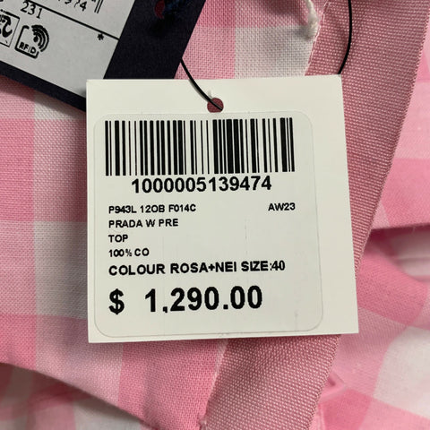 PRADA Size 2 Pink White Cotton Gingham Bralette Casual Top