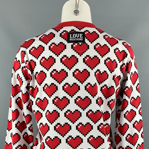 LOVE MOSCHINO Size 4 White & Red Heart Print Cotton Pullover