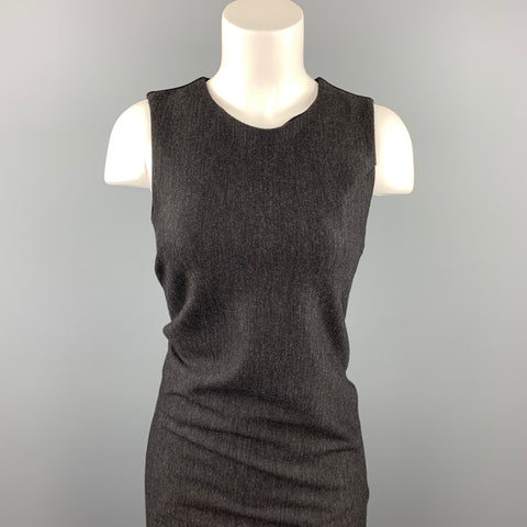 HALSTON Taille 4 Charcoal Heather Virgin Wool Blend Robe fourreau sans manches