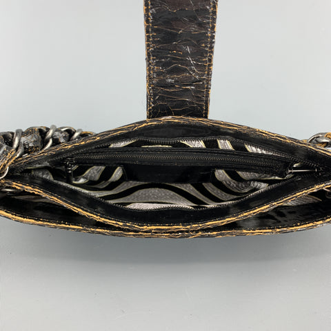 MARC MARMEL Distressed Black Coated Leather Shain Strap Handbag