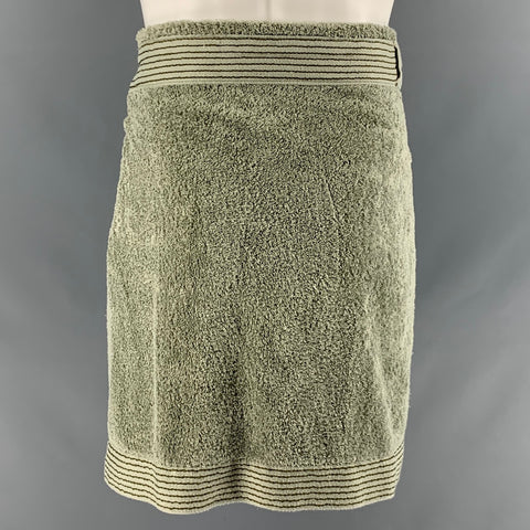 ALESSI Size S Green Textured Cotton Bath Robe and Tied Towel