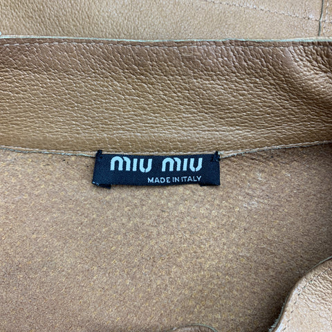 MIU MIU Size S Tan Textured Leather High Collar FLap Pocket Jacket