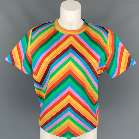VALENTINO Size S Multi-Color Chevron Print Cotton Oversized Boxy Pullover