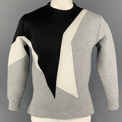 NEIL BARRETT Size L Grey White Geometric Cotton Asymmetrical Sweatshirt