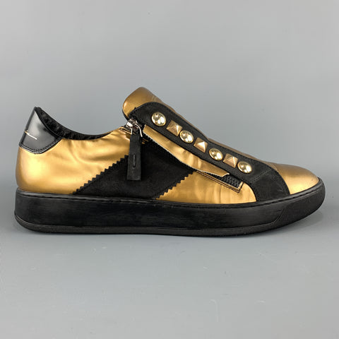 Bruno Bordese Size 10 Gold Studded Leather Zip Sneakers