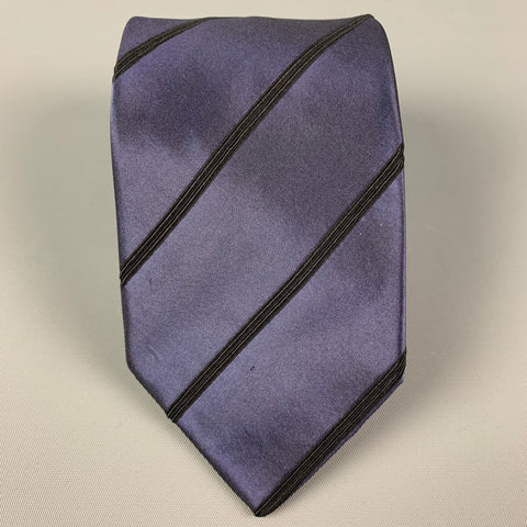 ROMEO GIGLI Purple Black Diagonal Stripe Silk Tie