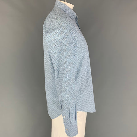 LOUIS VUITTON Size L Light Blue Print Cotton Button Up Long Sleeve Shirt