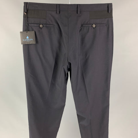 LANVIN Size 34 Navy Wool Flat Front Slim Dress Pants