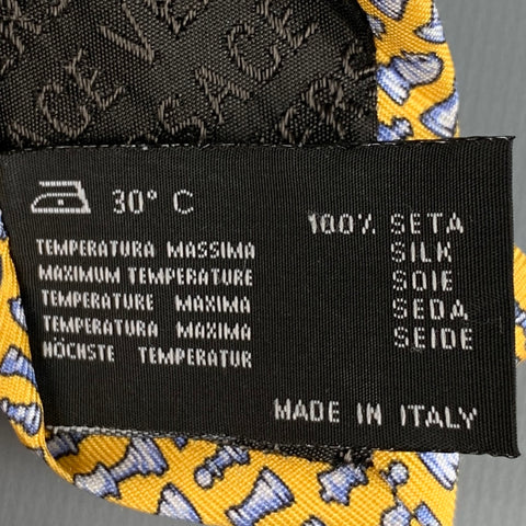 Corbata de seda de ajedrez azul amarillo VERSACE