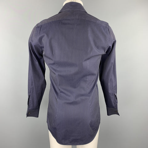 PRADA Size S Navy Stripe Cotton Button Up Long Sleeve Shirt