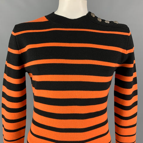 PACO RABANNE Size XL Orange & Black Stripe Wool Blend Pullover