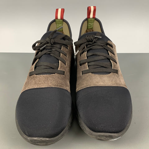 BALLY Size 11 Black Brown Color Block Mixed Fabrics Double Layer Sneakers