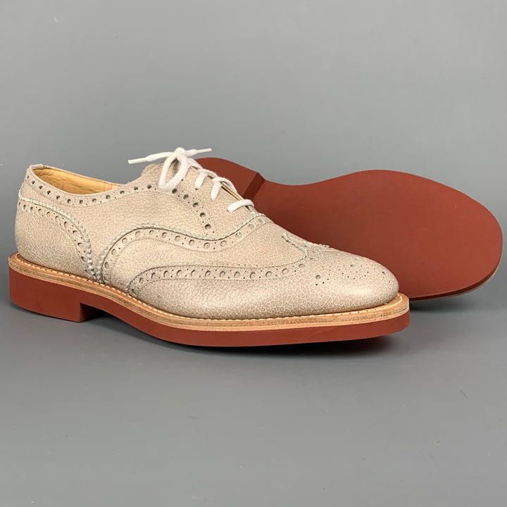CHURCHILL Downton Talla 7.5 Zapatos con cordones de cuero de grano de guijarro perforado color topo
