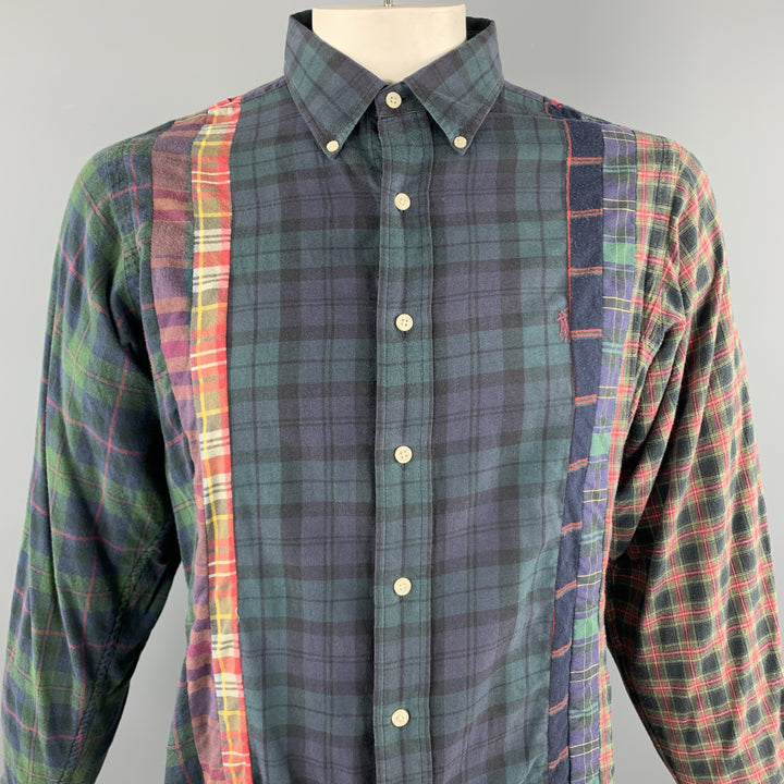 BOWWOW Camisa de manga larga con botones de algodón a cuadros multicolor talla XL