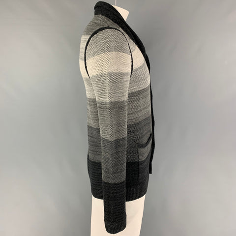 RAG & BONE Size M Charcoal Light Grey Stripe Merino Wool Cotton Cardigan