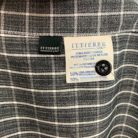 DOLCE & GABBANA Size S Grey White Plaid Wool / Rayon Long Sleeve Shirt