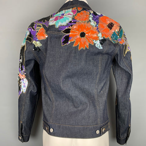 DRIES VAN NOTEN Size S Indigo Sequined Denim Voste Emt Trucker Jacket