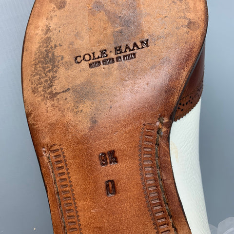 COLE HAAN Size 9.5 Brown Cream Perforated Leather Penny Loafers
