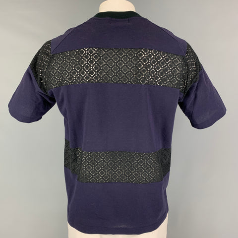KOLOR Size M Navy Black Cotton Polyester Crew-Neck T-shirt