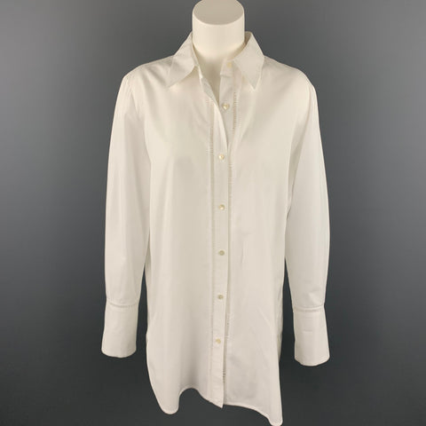 VINCE Blusa abotonada de algodón con ojales de popelina blanca talla M