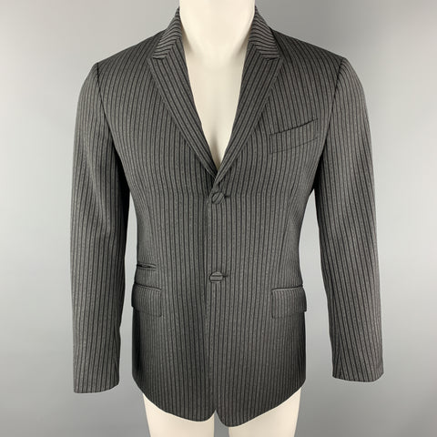 PRADA Size 38 Charcoal & Black Vertical Stripe Wool / Mohair Peak Lapel Sport Coat