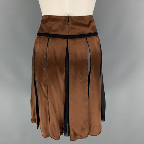 CHLOE Size 4 Brown Black Satin Silk Pleated Skirt