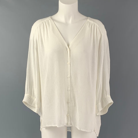 GERARD DAREL Size XL White Viscose Wrinkled 3/4 Sleeves Casual Top