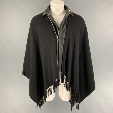 THE KOOPLES Size One Size Black Wool Polyamide Fringed Studded Collar Coat