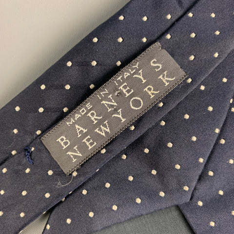 BARNEY'S NEW YORK Cravate en soie à pois blanc marine