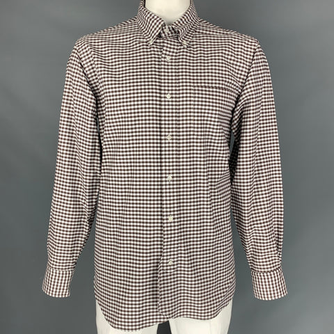 BLACK FLEECE Size M White Gingham Cotton Long Brown Long Sleeve Shirt