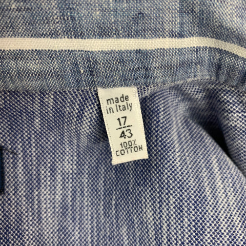 FINAMORE Size L Blue White Heather Cotton Button Up Long Sleeve Shirt