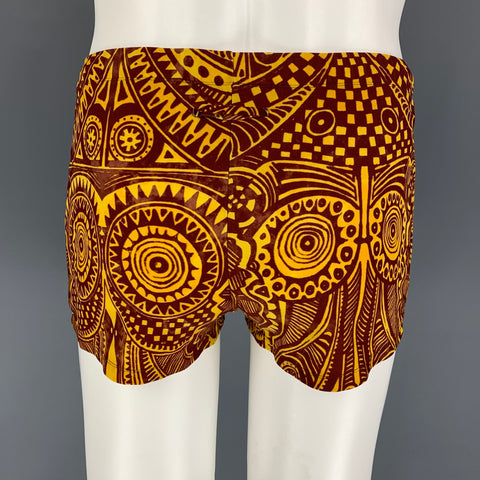 JEAN PAUL GAULTIER Size 32 Yellow Brown Abstract Nylon Speedo