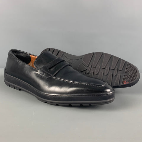 BALLY Size 10 Black Leather Penny Relon Loafers