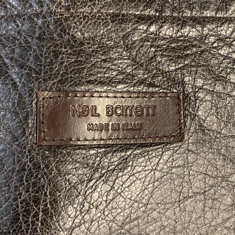 NEIL BARRETT Size M Brown Distressed Leather Notch Lapel Blazer