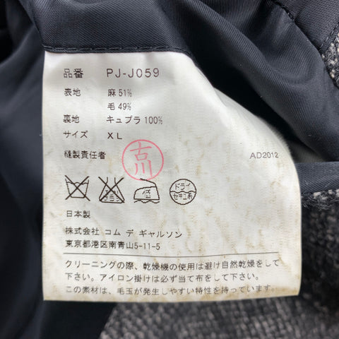 COMME des GARCONS HOMME PLUS Size XL Taupe & Black Tweed Linen / Wool Peak Lapel Coat