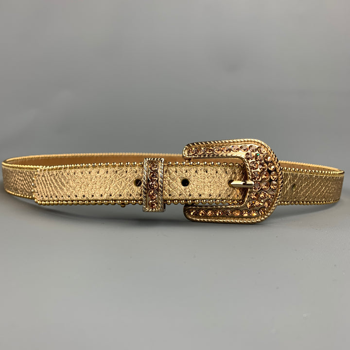 CACHE Waist Size M Embossed Gold Leather Rhinestones Belt