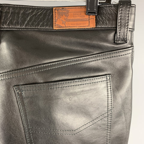 Vintage IMAGE LEATHER Size 33  Black Leather Button Fly Casual Pants